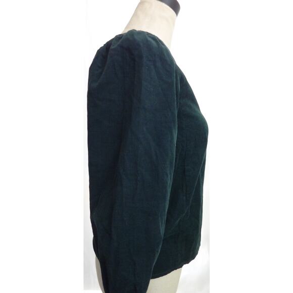 Madewell Corduroy Kinston Side-Button Wrap Top XXS Green Finewale Blouse - Picture 2 of 7